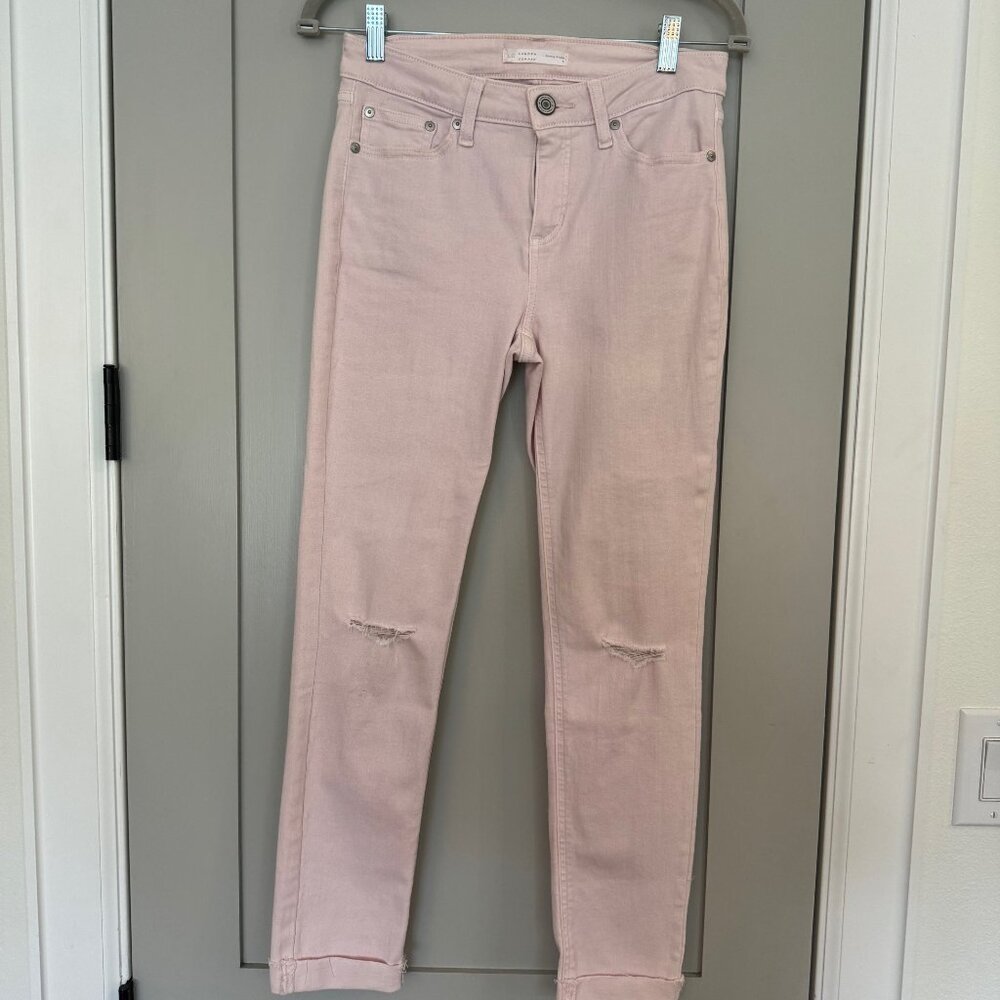 Lauren Conrad LC Feel Good Skinny Jeans Size 6 Distressed Cuffed Light Pink